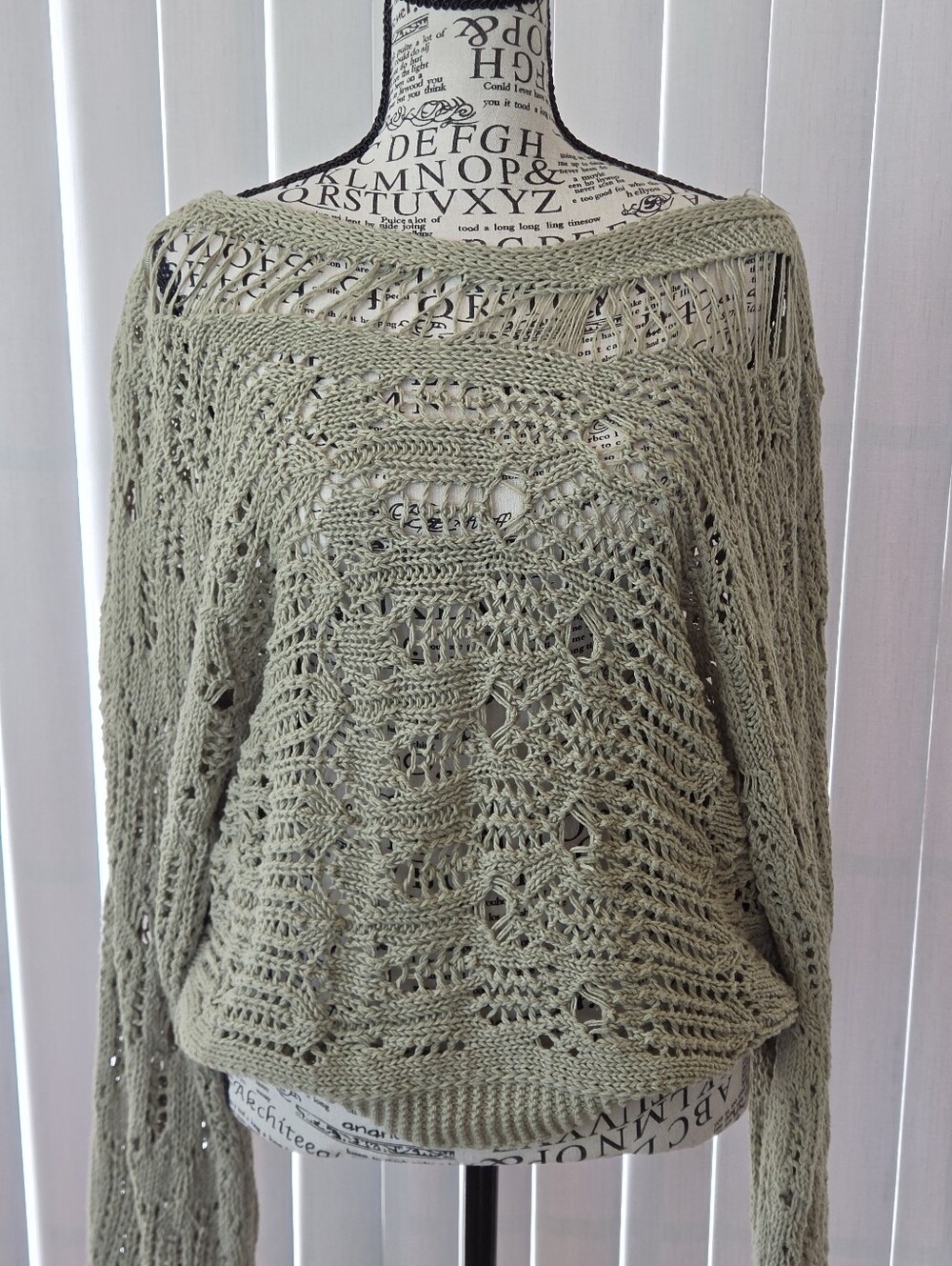 ZARA Light Olive Open-Knit Women's Sweater